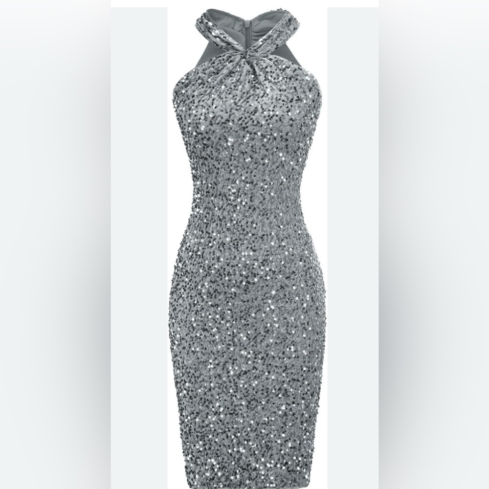 Grace Karin Silver Sequin Backless Dress - Picture 6 of 15